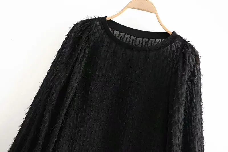 Женская стильная Лоскутная Блузка с кисточками прозрачные рубашки длинным