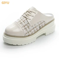 giyu flat platform muller shoes for women 2021 spring new chunky half up shoes girl fashion slippers wedges lazy shoes female