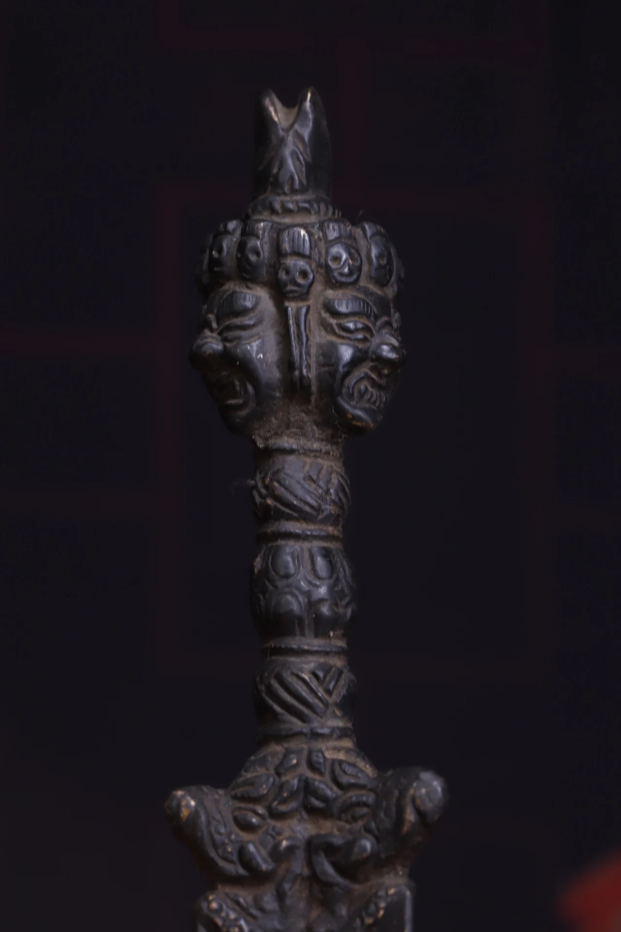 Коллекция тибетских храмов 9 дюймов старая бронза трехсторонняя голова Будды