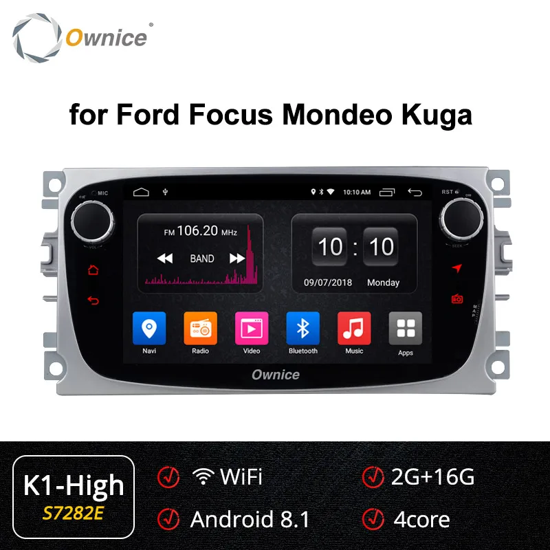 S7282 K1-High Ownice K1 K2 K3 4G LTE Android 9,0 Octa 8 ядерный автомобильный dvd-плеер gps для FORD Mondeo S-MAX подключения фокуса 2 2008 2009 2010 2011 32G - Цвет: S7282 K1-High
