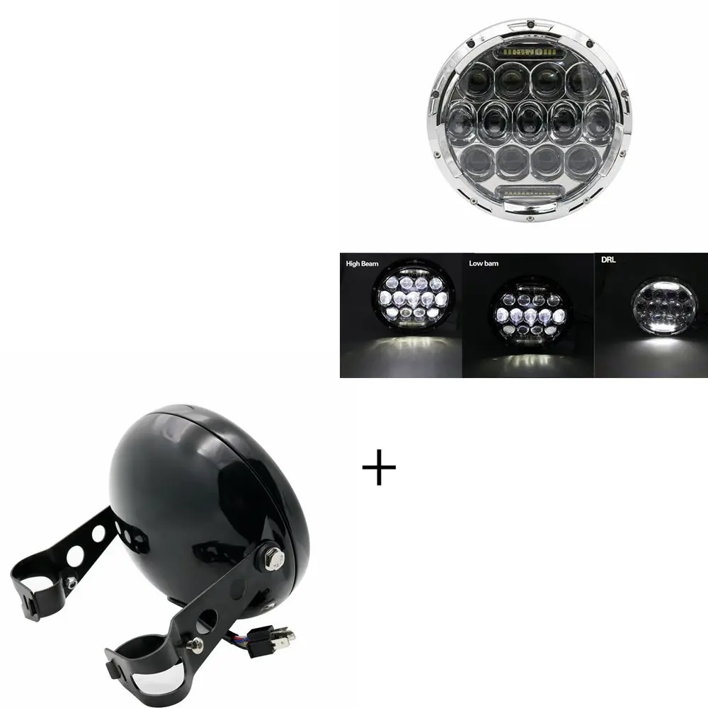75W Chrome DRL Light 7 дюймов DOT SAE E9 мотоцикл фары с углом глаз светодиодные фары 7 дюймов корпус ведро - Цвет: 75W Chrome DRL Light