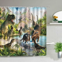 dinosaur print shower curtains green plant landscape children waterproof bathroom curtain with hook bathtub screen boy girl gift