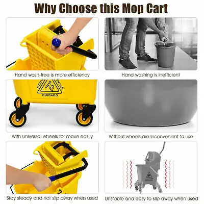 Commercial Mop Bucket Side Press Wringer on Wheels Cleaning 26 Quart Yellow | Инструменты