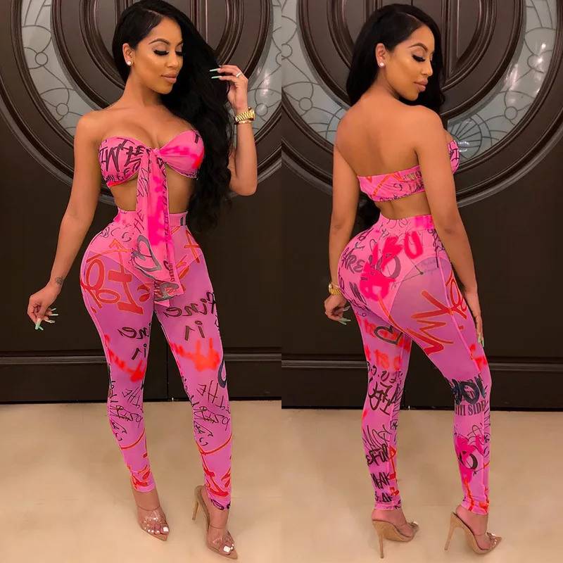 Комплект из двух предметов с прозрачной сеткой и принтом в стиле бохо Женский