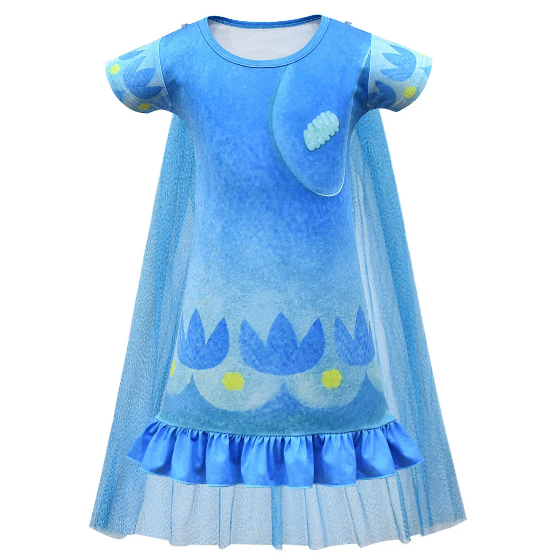 

Trolls Cartoon Clothes Kids Dresses Summer Dress for Girls Wedding Party Dress Trolls Costumes Children Dress +cloak Clothing