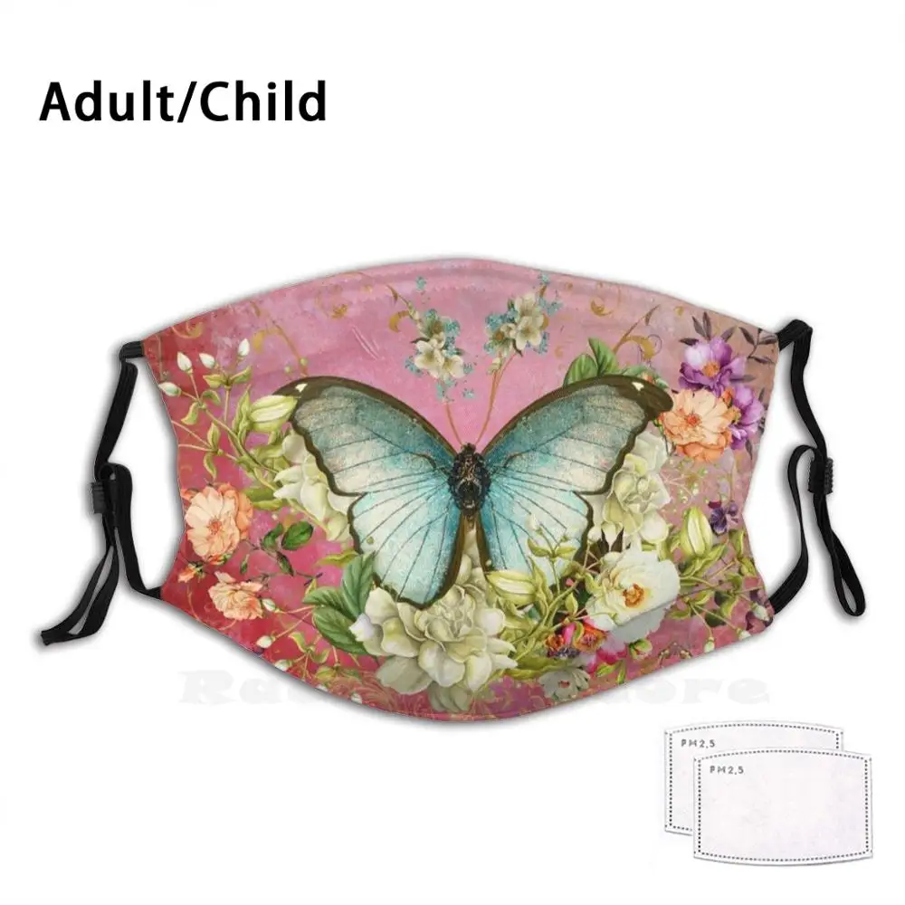 Моющаяся маска для рта с голубым малиновым принтом защиты от пыли винтажная