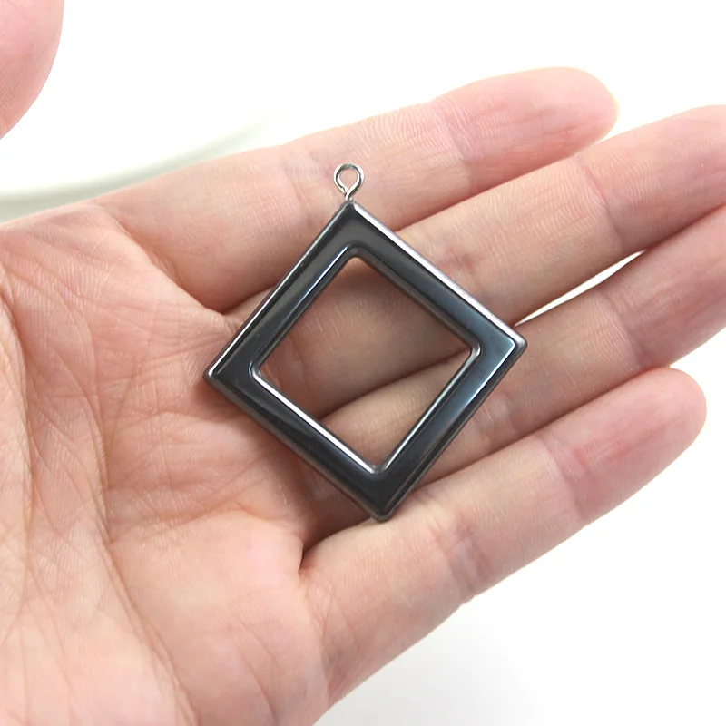 1 шт. черный гематит квадратная рамка ожерелье кулон натуральный камень DIY