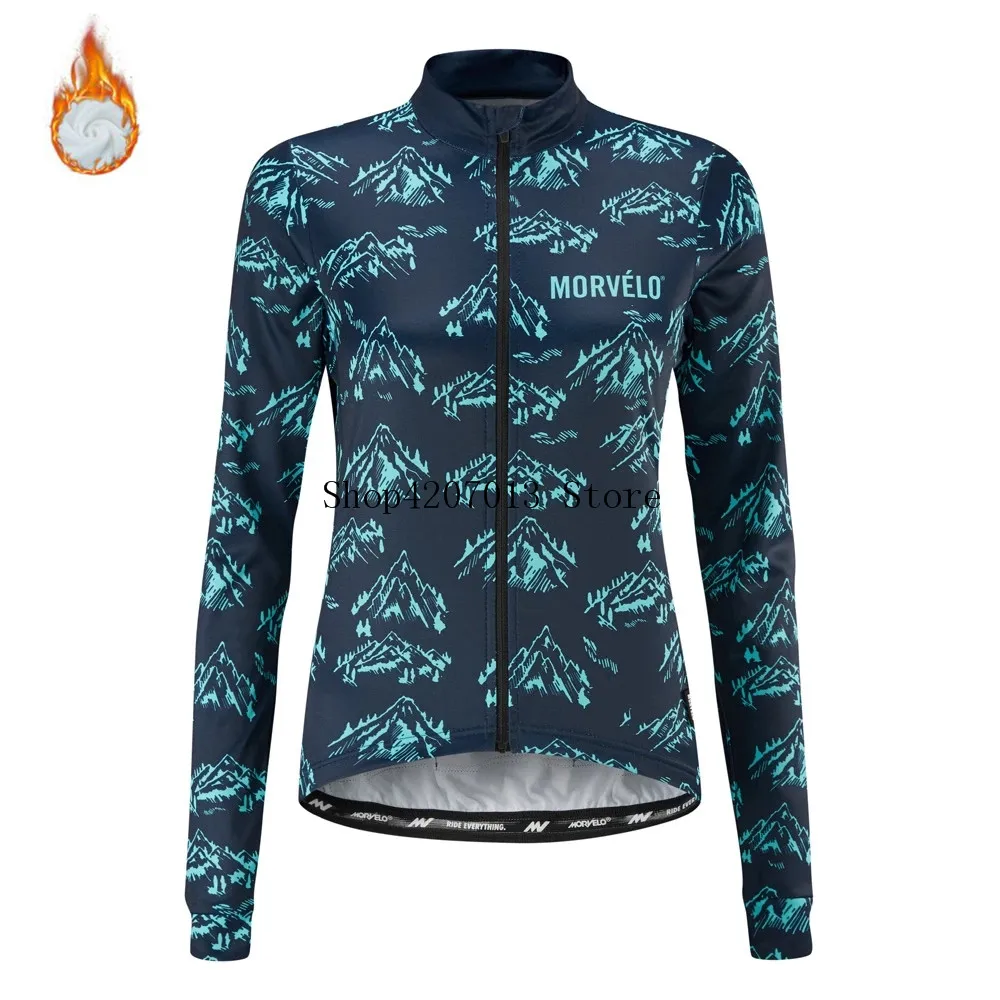Morvelo Зима теплоизолирующего флиса Велоспорт Джерси Длинные рукава теплые MTB