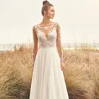 Женское шифоновое платье с длинным рукавом, Элегантное свадебное платье с круглым вырезом и аппликацией, лето 2021