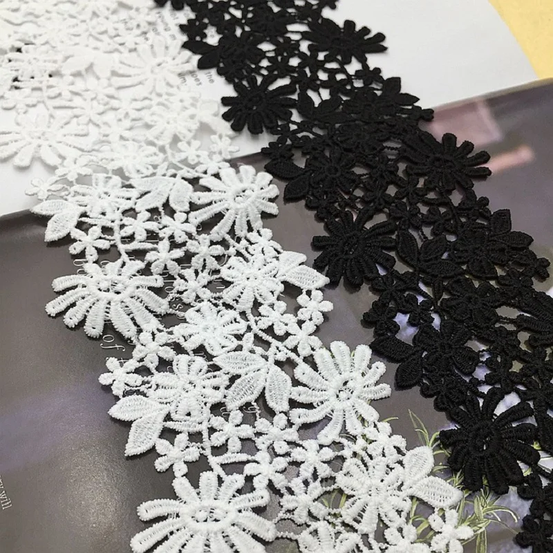 

Женская рубашка из черно-белого молочного шелка с водорастворимой вышивкой и кружевом, ширина 8,5 см, кружевные аксессуары для занавесок