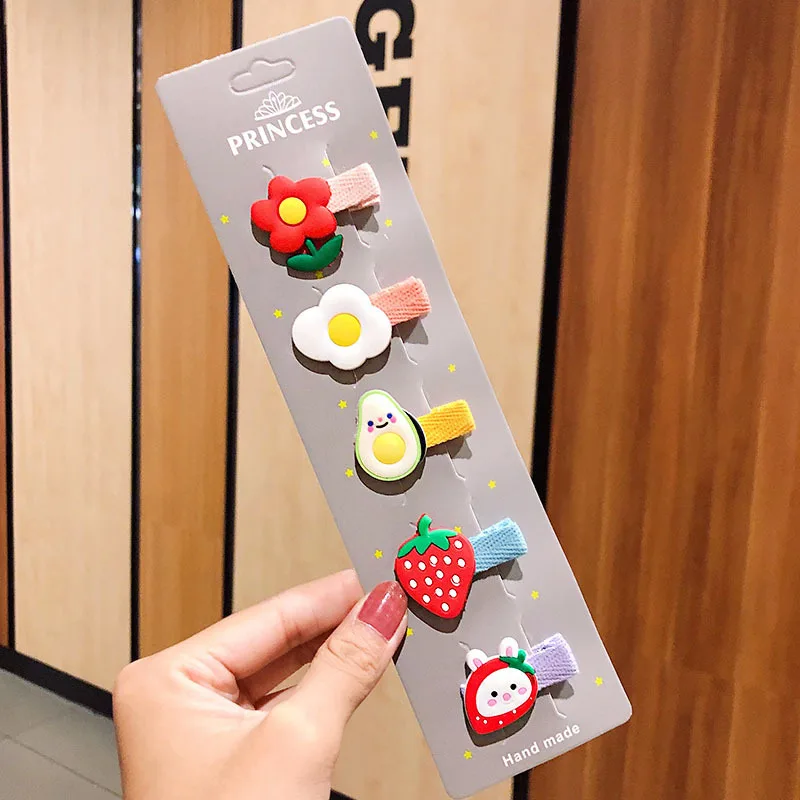 

5PC NEW Children Cloth Duck Flower Cartoon Candy Color Hair Clips Fruits Star Girl Hairpin HeadWear Headdress Barrettes