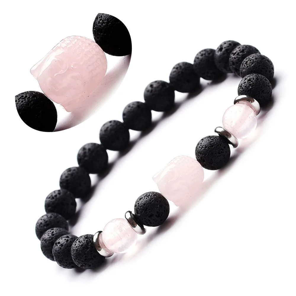 

2021 New Hand-Carved Natural Stone Buddha Head Bracelet Wild Tiger Eye Stone Volcanic Stone Bracelet Popular Jewelry Bijoux