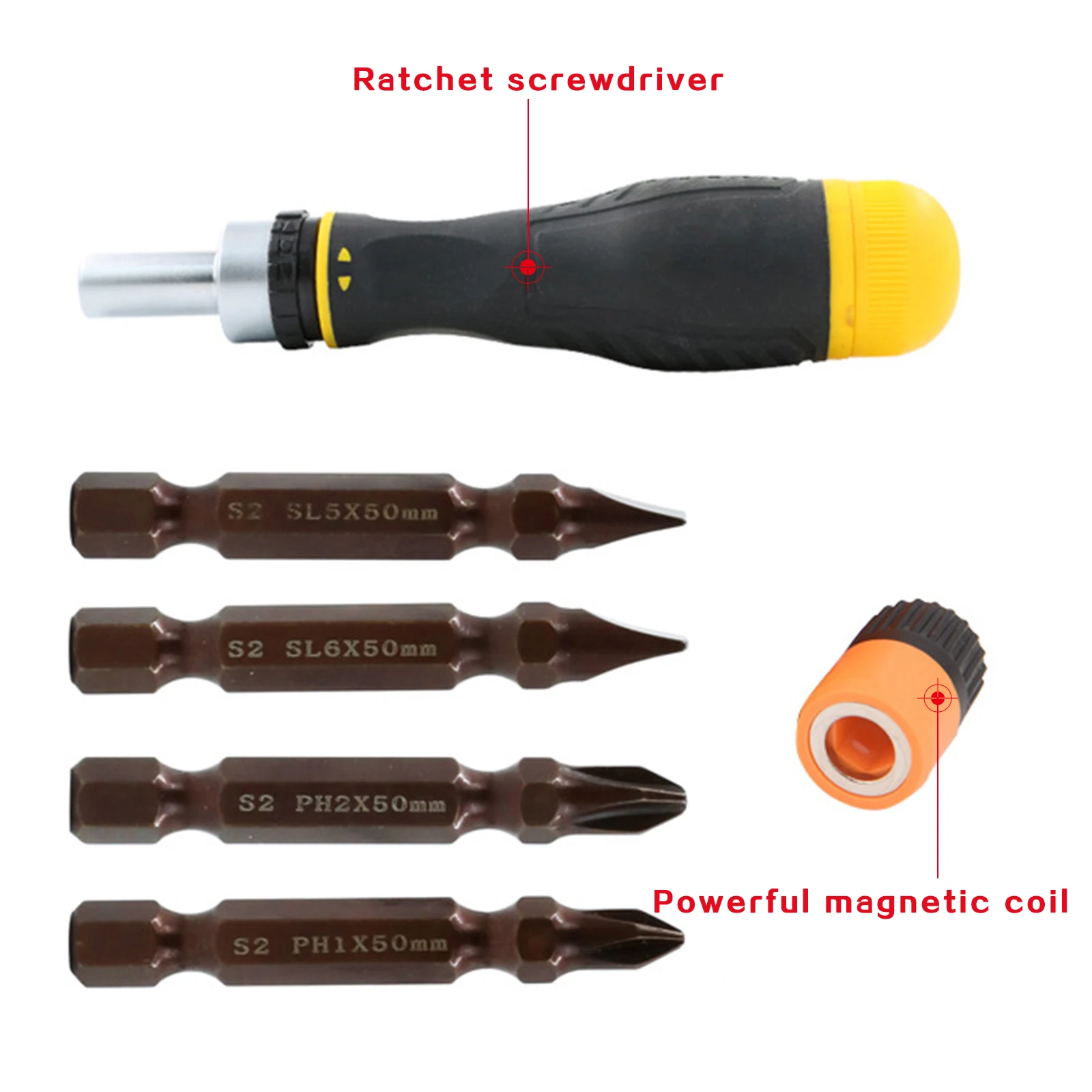 

Screwdriver 4 Chrome Vanadium Double Ended Bits Manual Combination Set Cross Slotted Multifunctional Ratchet Screwdriver