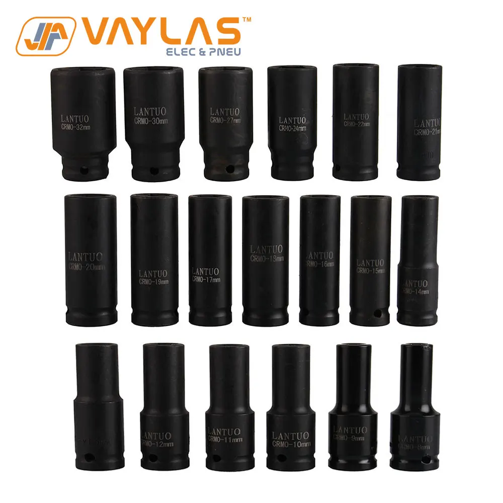 

8-32mm 19Pcs 1/2 Inch Sqaure Drive Hex Hole Black Socket Set Pneumatic Wrench Spanner Accessory For Car Tyre Screw Drive