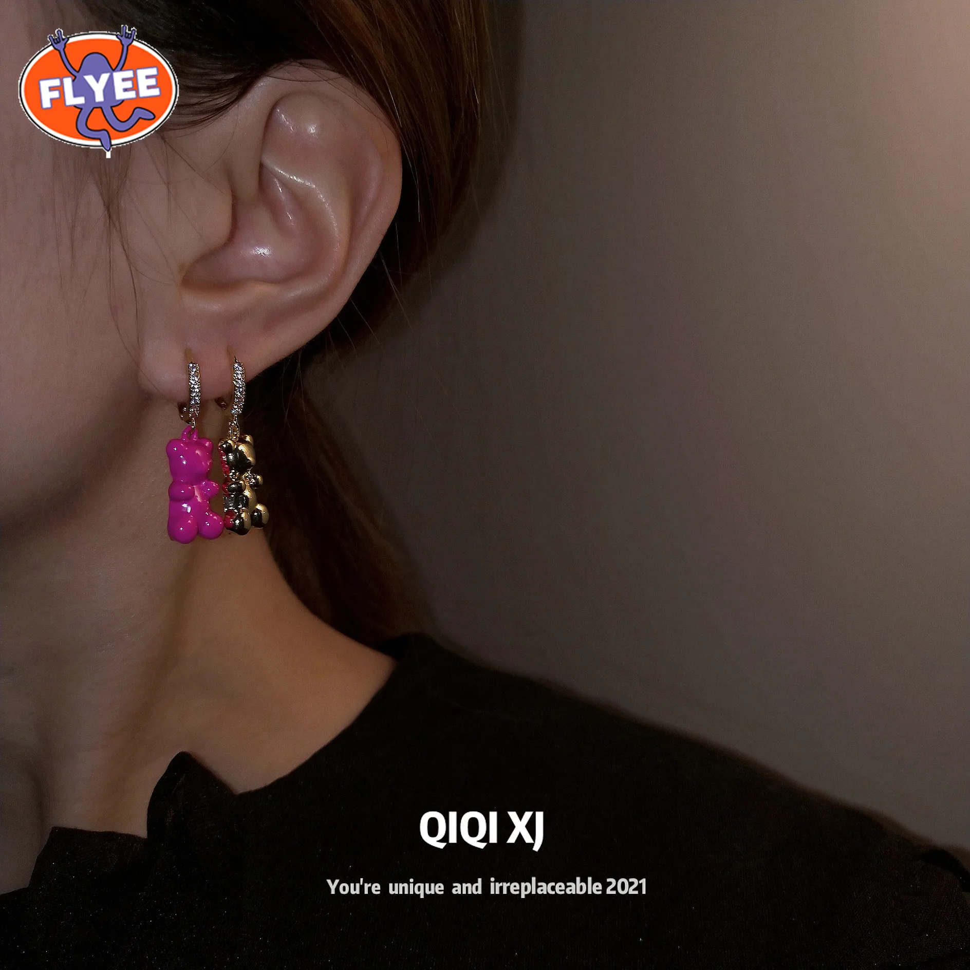 

Bear Cross Hoop Earrings For Women Cute Earrings Women's Accessories Round Korean Fashion Jewelry Gift Trendy 2022 New