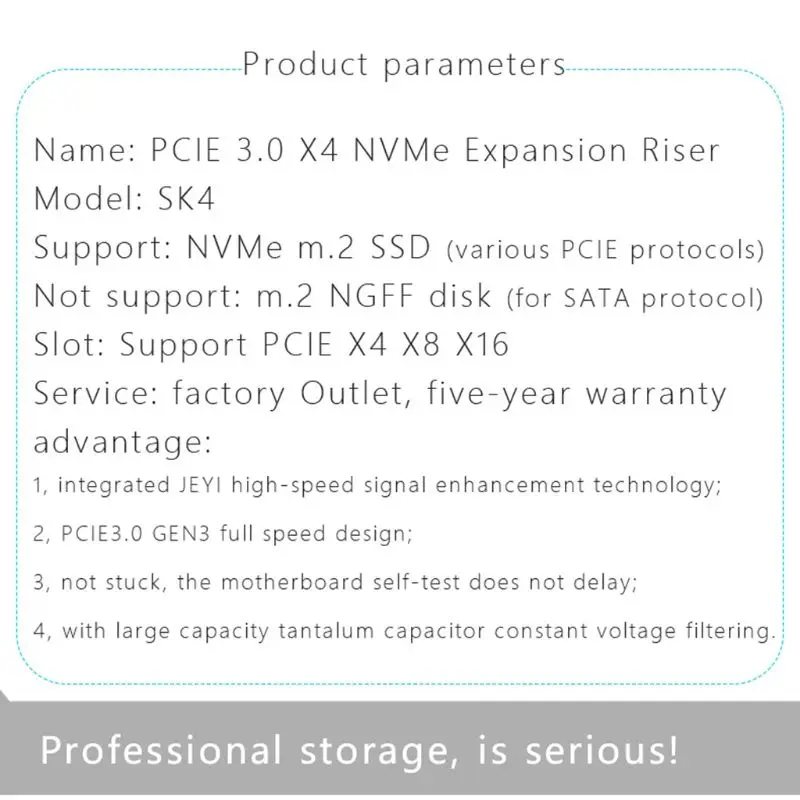 

M.2 NVMe SSD to PCIE X4 Adapter M Key Interface Expansion Card Support PCI Express 3.0 x4 2230-2280 Size 27RA