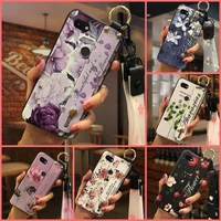 back cover wrist strap phone case for google pixel 3a xl soft lanyard wristband phone holder flower