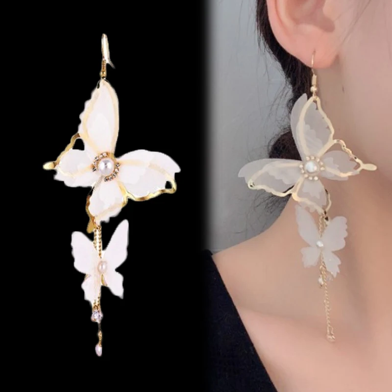 

1 Pc Long Tassel Transparent Yarn Butterfly Pearl Earring Drop Earrings for Women Girl Party Dress Jewelry Gift Dangle Earrrings