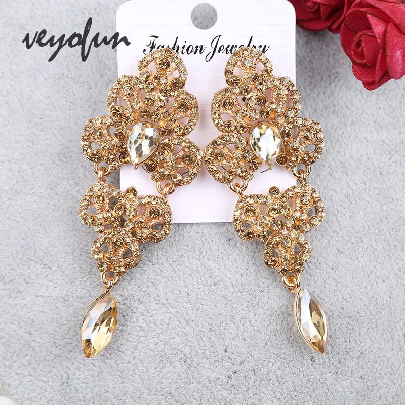 Veyofun Vintage Champagne Color Rhinestone Dangle Earrings Luxury Drop Earrings Fashion Jewelry for Women Gift
