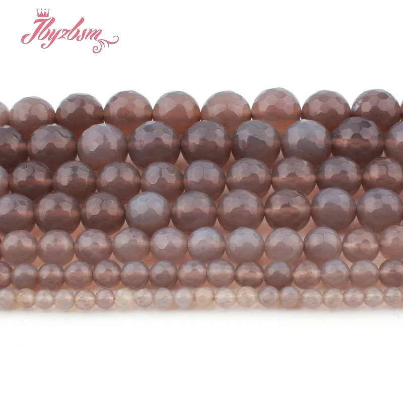 

Natural Gray Agates Faceted Round Bead Ball 6/8/10/12mm Stone Beads Loose For Necklace Bracelet DIY Jewelry Making Strand 15"