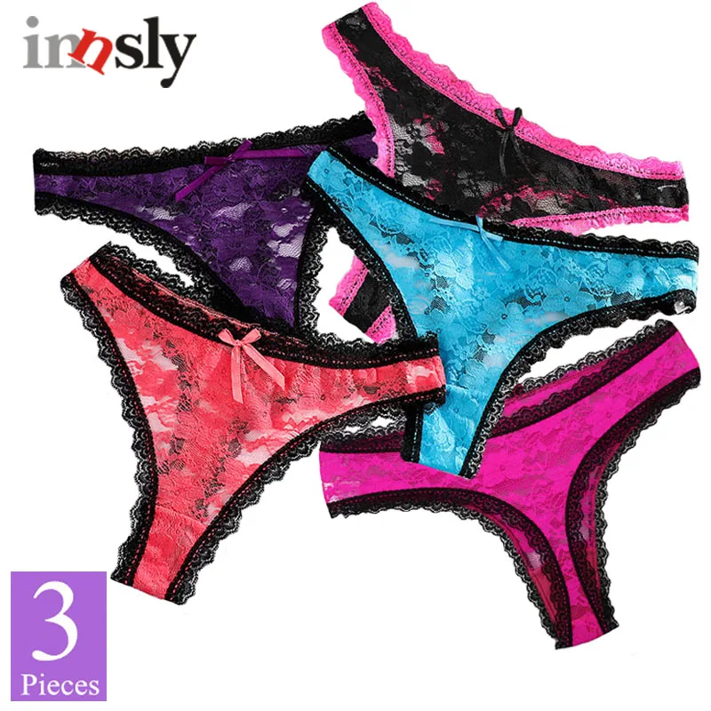 

Стринги женские, 3 шт./компл., кружевные, прозрачные, с низкой посадкой, с цветочным узором