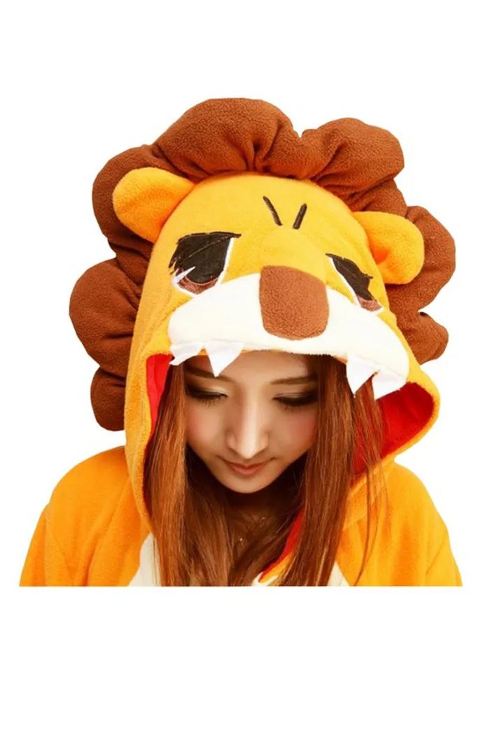 Winter Women Men Unisex Adult Cute Cartoon Lion Onesies Animal Pajamas Flannel Pyjamas Sleepwear