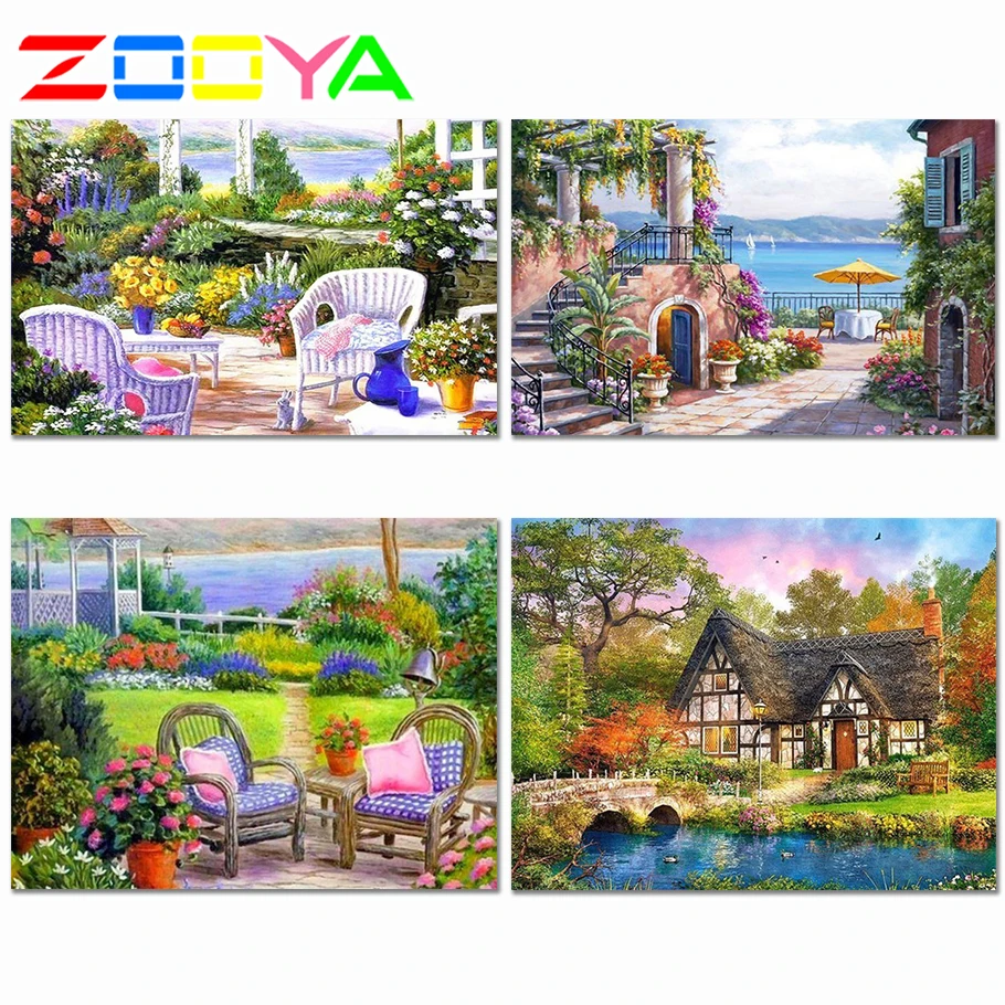 5D Diy кристальная вилла Алмазная вышивка пейзаж Картина море 3D полностью