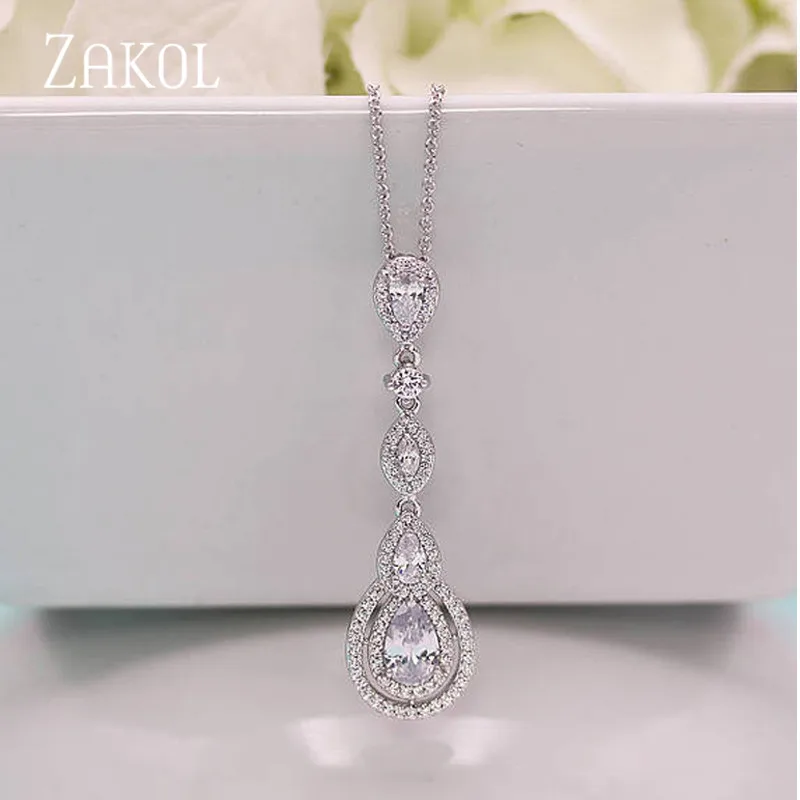 Роскошные Длинные подвески и ожерелья ZAKOL с кубическим цирконием грушевидной