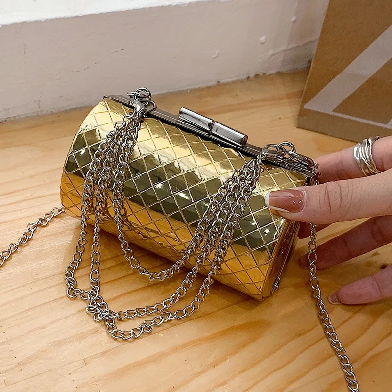 

Cylinder Bags for Women 2021 Trend Metallic shoulder bags ladies fashionable Diamond Lattice Chain Luxury Small Crossbody Bags