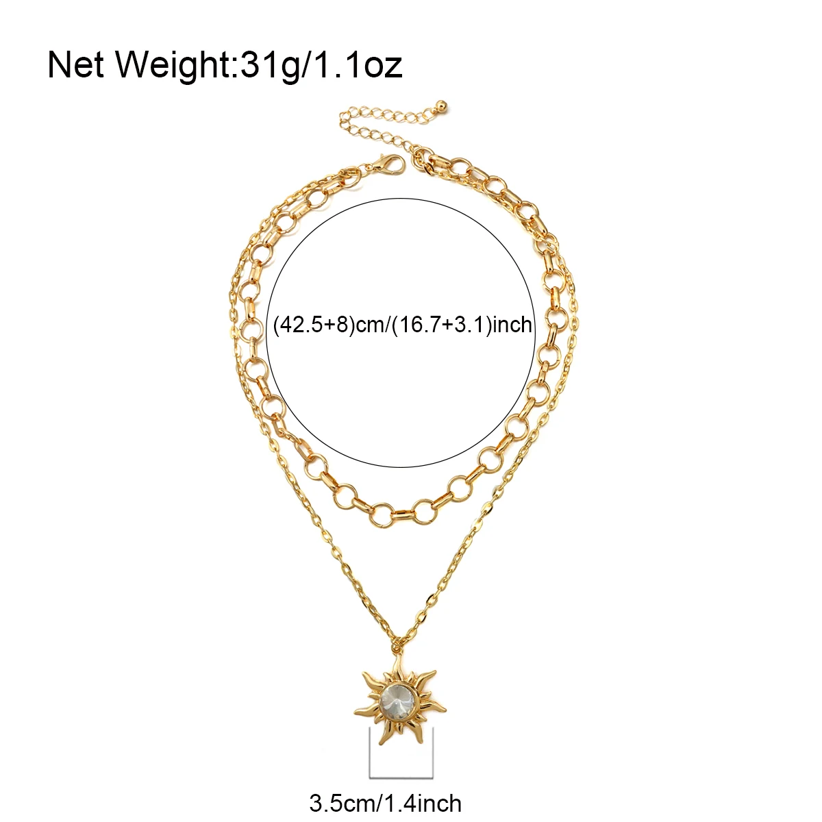 Lifefontier в богемном стиле двойной слой кристаллов солнце Кулон Колье Бохо золото