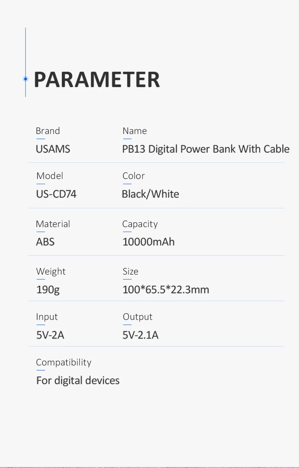USAMS power Bank светодиодный дисплей mi ni power bank Внешняя батарея Poverbank зарядка Pover bank с usb-кабелем для xiaomi mi iPhone