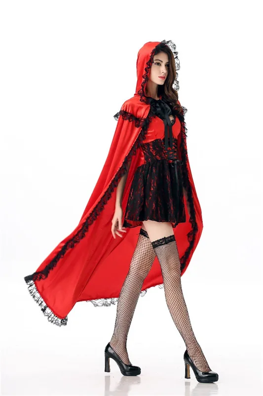 

Halloween Costume Little Red Riding Hood Costume Adult Female Character Playing Vampire Princess Long Skirt Tippet Cloak