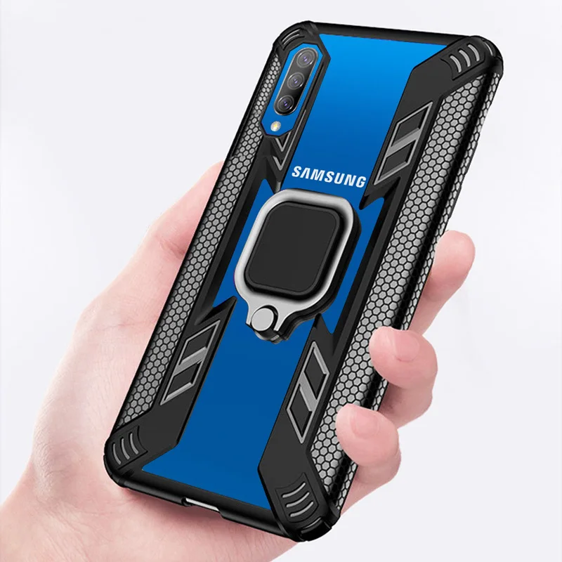 Чехол для Samsung Galaxy A50 силиконовая броня магнитный держатель кольца прозрачная