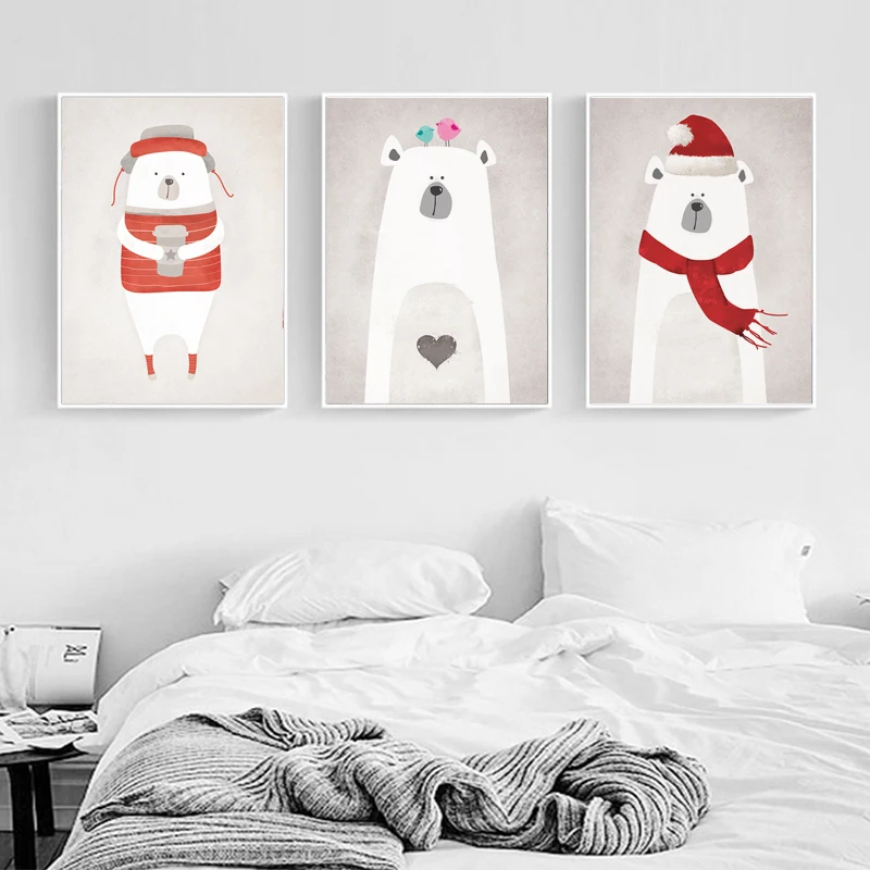 Мультфильм животных полярный медведь Пингвин плакаты принты картины на холсте