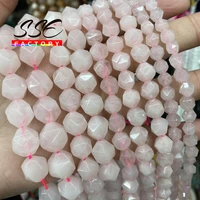 a faceted natural rose pink quartz beads loose spacer beads for jewelry making diy charms bracelet necklace 6 8 10 12mm 15