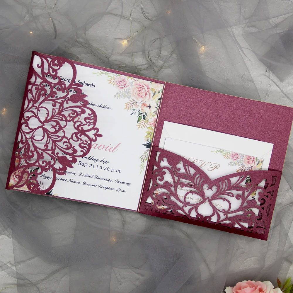 Свадебные приглашения в три раза лазерная резка свадебные открытки свадебный