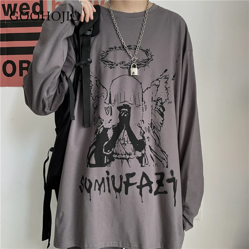 

GOOHOJIO 2021 New Spring and Autumn Loose T-Shirts Women Oversized Hip Hop T-Shirt for Couple All-match Long Sleeve Women TShirt