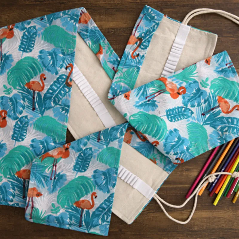 Тканевый чехол для карандашей с фламинго 36 отверстий милый большой пенал ручек и