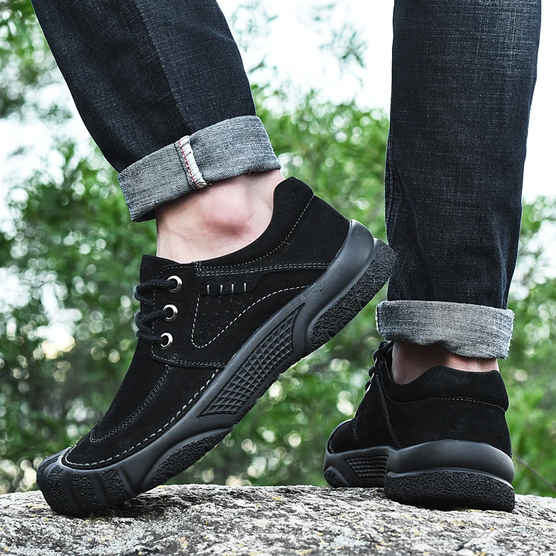Murah Sepatu Hiking Pria Baru Sepatu Pria Kasual Kulit Asli Kualitas Tinggi Sepatu Bot Pergelangan Kaki Rendah Atas Luar Ruangan Antitabrakan Keamanan Modis