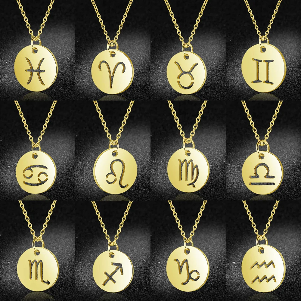 eManco Women 12 Horoscope Zodiac Sign Gold Pendant Necklace Aries Leo Constellations Jewelry Kids Christmas Gifts | Украшения и