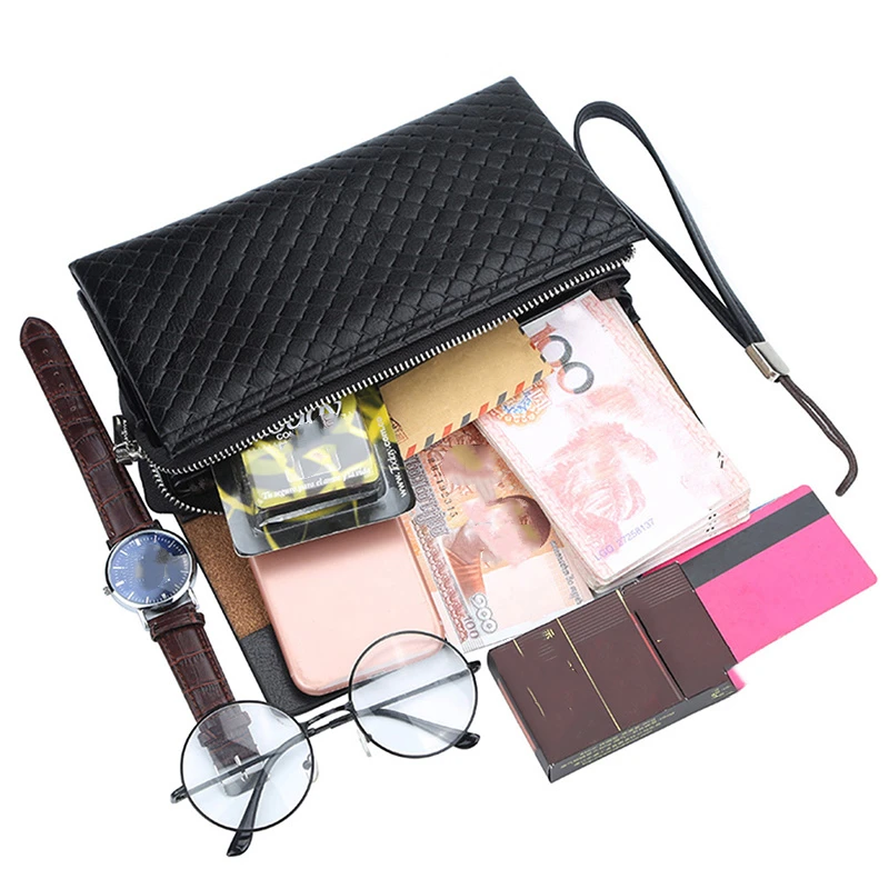 

PU Leather Men Business Handbag Clutches Male Large Purses Female Casual Envelope Large Capacity Handy Bag
