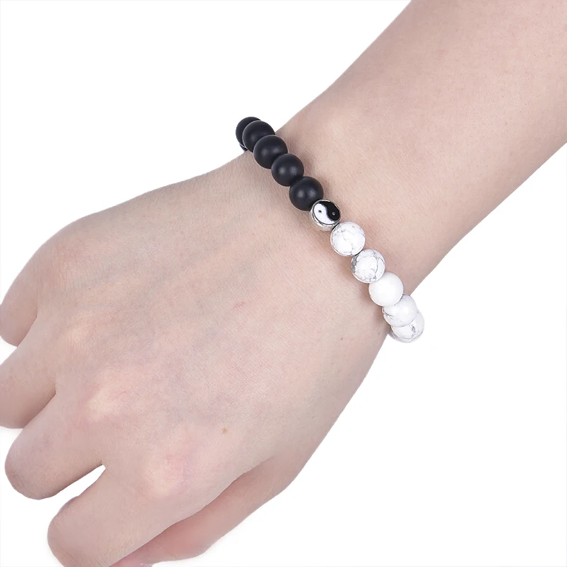 1 шт. Для мужчин женщин натуральный бусины камень Тай Цзи Инь бисерный браслет