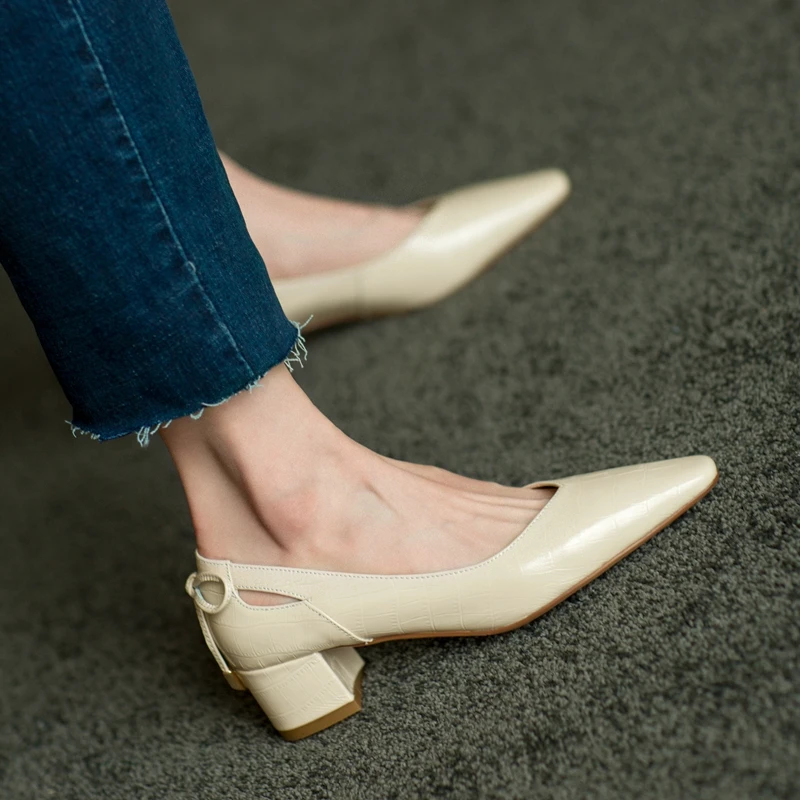 

PUMPS 2021 spring fashion pointed high-heeled Genuine leather shoes Europe America style was chunky heels wild women's shoes