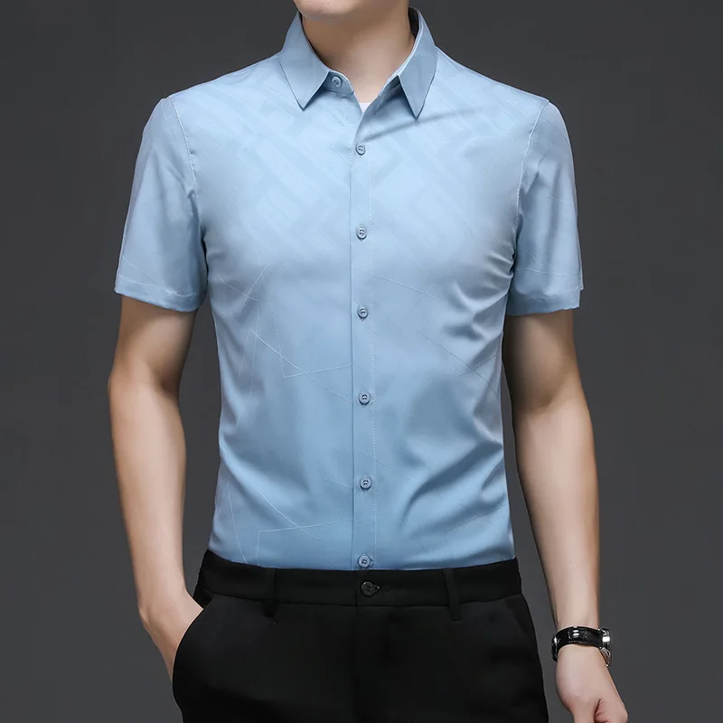 

2021 summer new men's Short Sleeve Shirt Lapel thin casual men's shirt cardigan 987