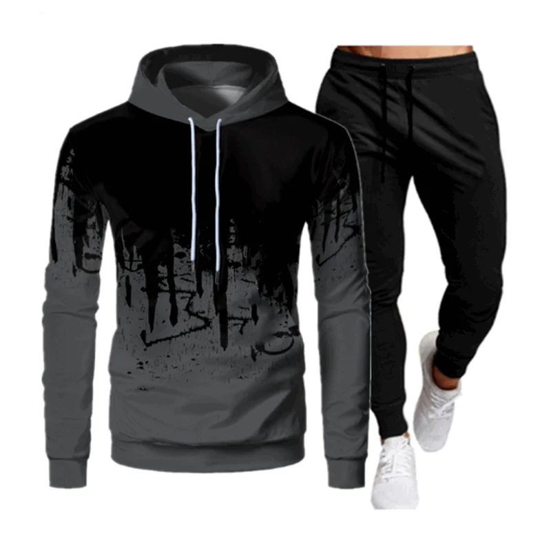 

New Fashion Mens Clothing Pullovers Sweater Cotton Men Tracksuits Hoodie Two Pieces + Pants Sports Shirts Fall Winter Track suit