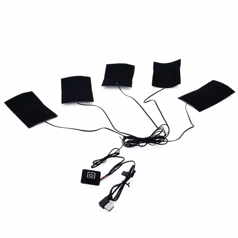 5 Pads USB Заряженные теплые пасты колодки водостойкое углеродное волокно грелка для обогрева безопасный портативный обогрев грелка коврик для жилета куртки тканевые принадлежности - Цвет: 5 Pads