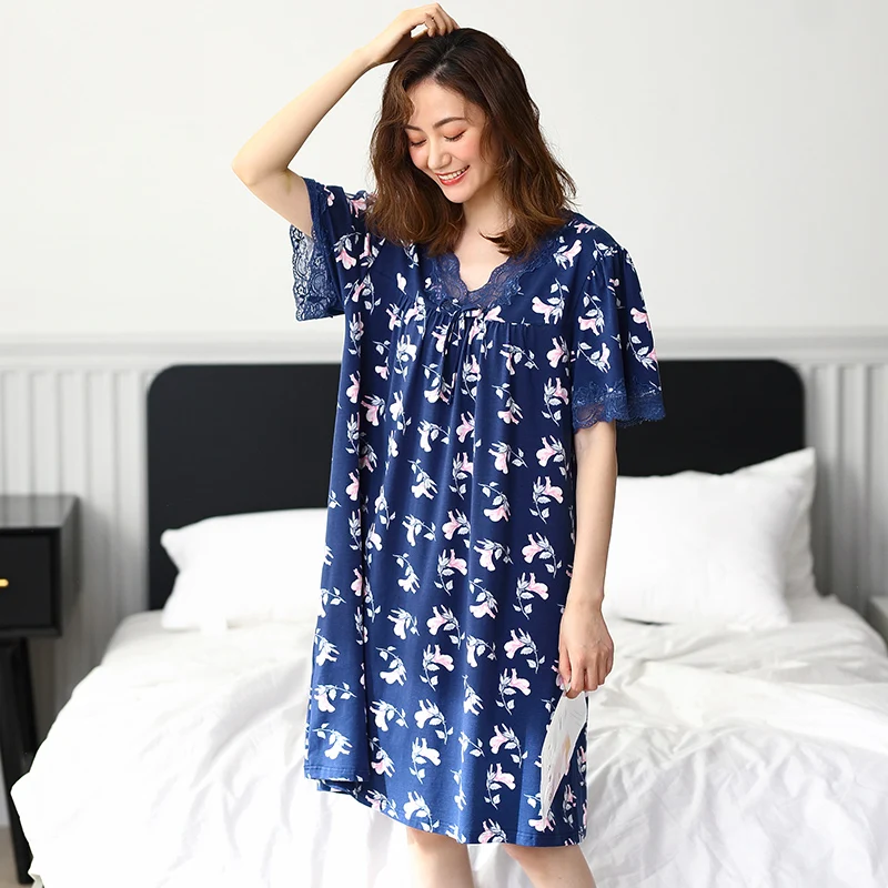 

Пикантные летние Модальные Пижама женская ночная сорочка с короткими рукавами милые мягкие женские рубашки свободные размера плюс M-3XL, ноч...