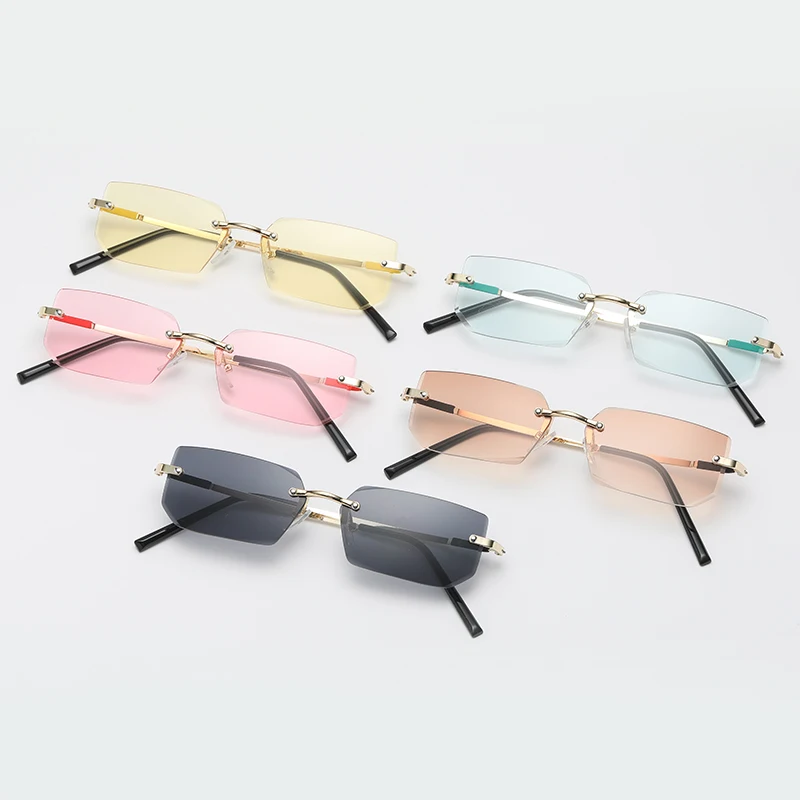 

Rimless Square Sunglasses Women 2021 Brand Steampunk Sun Glasses Cutting Lens Vintage Frameless Glasses Eyewear UV400 Oculos
