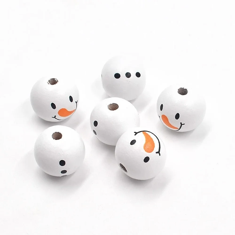 

Рождественские деревянные бусины 20 мм с белым принтом снеговика, украшения «сделай сам», рождественские украшения для дома, украшения для р...