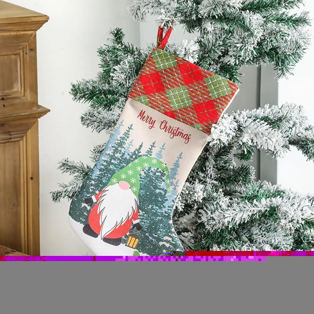 

Новогодние 2022 поделки с принтом льняные рождественские носки рождественские чулки фотоподарок искусственное дерево декор